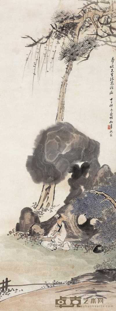 俞明 1912年作 高士抚琴图 立轴 40×106.5cm